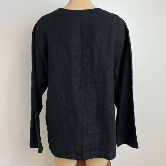 Vintage Positive Influence Women’s 14 Black 100% Linen Hieroglyphics Top Shirt - Picture 14 of 15